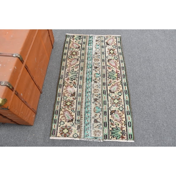 Turkish Rug, Vintage Rug, Small Rug, Antique Carpet, 26x45 inches Beige Rug, Turkey Door Mat Rugs, Handmade Bathroom Rug, 11522