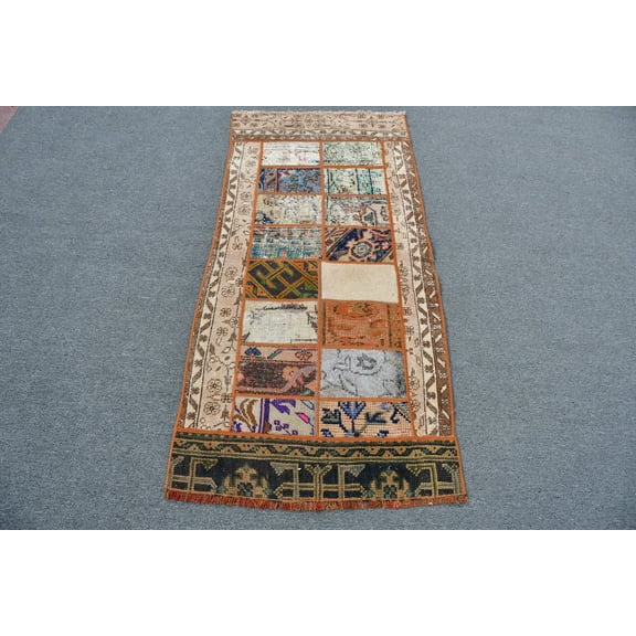 Turkish Rug, Vintage Rug, Small Rug, Antique Rug, 29x61 inches Brown Rug, Decorative Entry Rugs, Patchwork Carpet, 12281