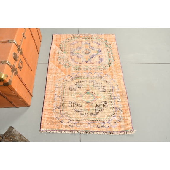 Turkish Rug, Vintage Rug, Small Rug, Oushak Carpet, 33x50 inches Orange Rug, Anatolian Bedroom Rugs, Organic Door Mat Carpet, 10763