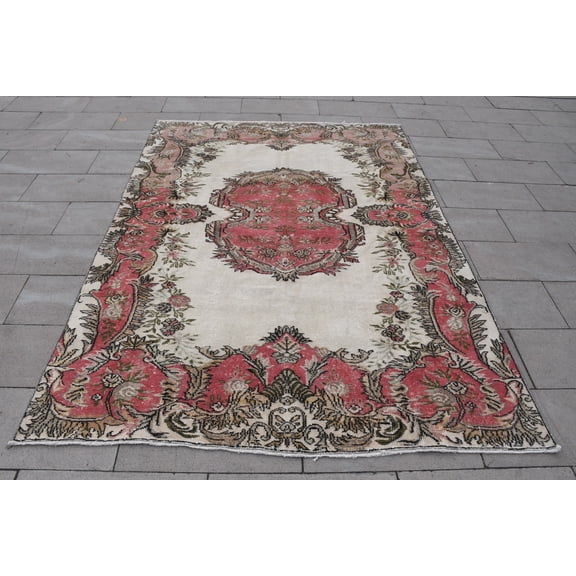 Turkish Rug, White Oriental Rugs, 6x8.2 ft Large Rugs, Rugs For Bedroom, Oushak Rug, Vintage Rug, Bohemian Dining Room Rugs