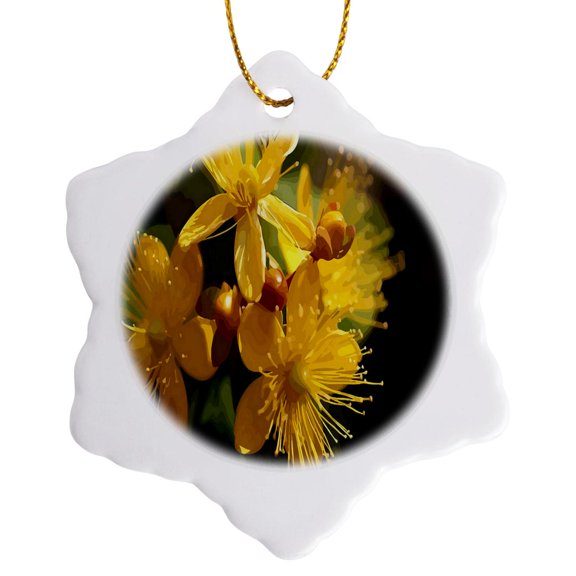 3drose, Turkish St Johns Wort Wild Flower Vector Image, 3 inch Snowflake Porcelain Ornament