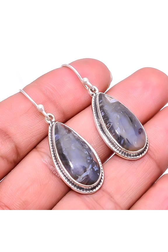 Turkish Stick Agate 925 Sterling Silver Earring 1.64" E65, Christmas Gift