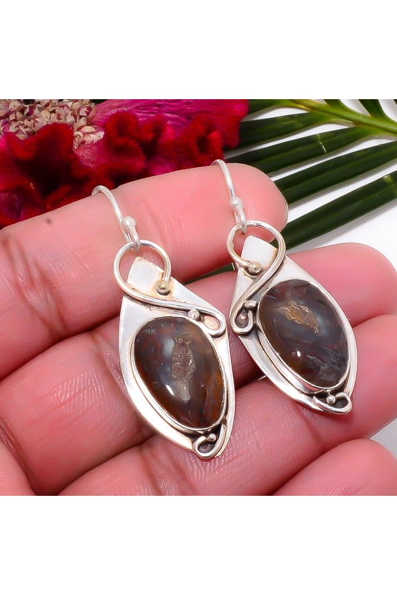 Turkish Stick Agate - Turkey 925 Sterling Silver Handmade Earring 1.95" Sku4, Handmade Jewelry, Dangle Earring