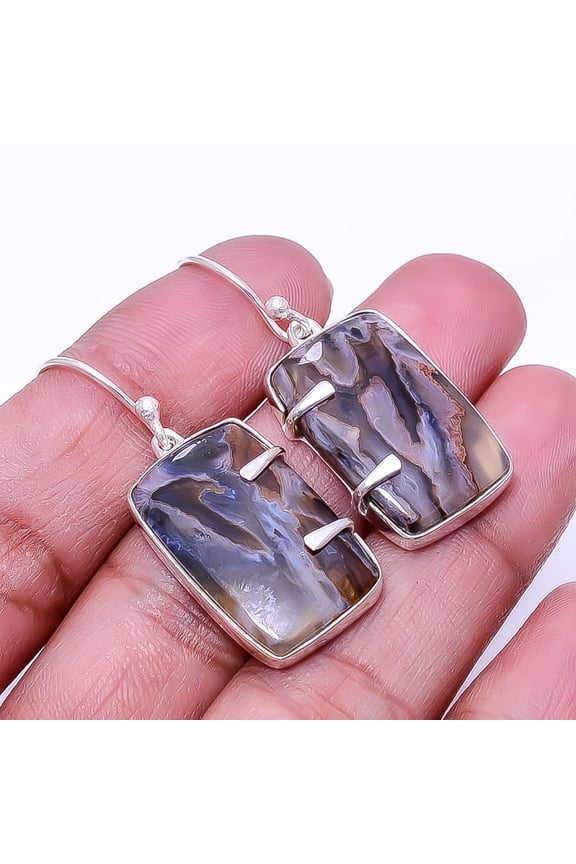 Turkish Stick Agate -Turkey Designer Handmade 925 Sterling Silver Earring 1.37", Brown Stick Agate Earring E_7998_332_51, New Year Sale, Valentin's Da
