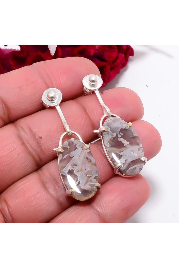 Turkish Stick Agate - Turkey Designer Handmade 925 Sterling Silver Earring 1.64" E83721, Christmas Gift