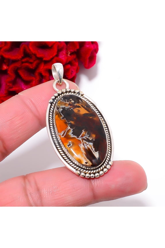 Turkish Stick Agate - Turkey Designer Handmade 925 Sterling Silver Pendant 2.11" P96652, Christmas Gift