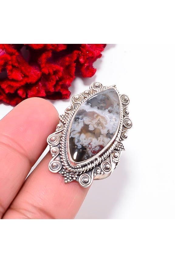 Turkish Stick Agate - Turkey Fine Art Oxidised 925 Sterling Silver Ring S.10 R102443, Christmas Gift