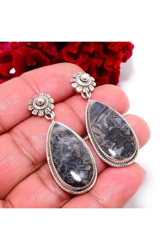 Turkish Stick Agate - Turkey Handmade 925 Sterling Silver Earring 1.76" E98921, Christmas Gift