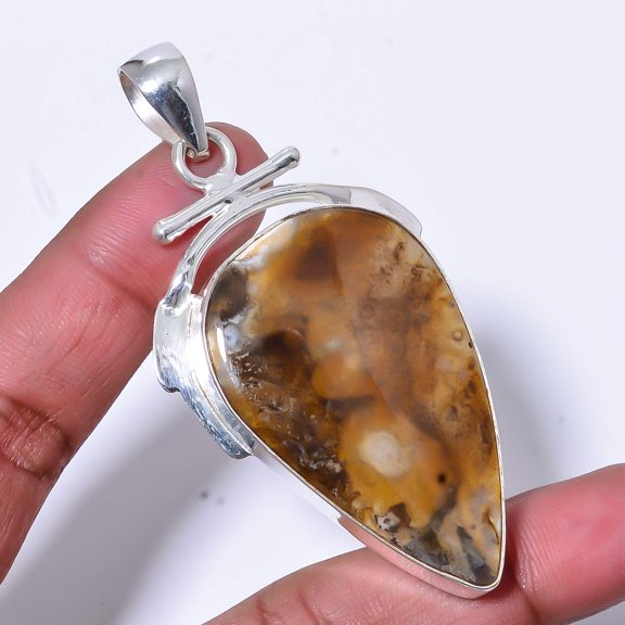 Turkish Stick Agate - Turkey Handmade 925 Sterling Silver Pendant 2.93" P124