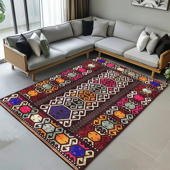 Turkish Style Area Rug Ethnic Carpet Antique Looking Rug Bohemian Carpet Nonslip Rug Boho Washable Floor Mat for Living Room
