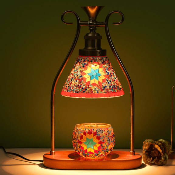 Turkish Table Lamp, Mosaic Lamp, Wax Warmer, Moroccan Mosaic Lamps, Adjustable Brightness，Suitable for Mood Lighting for Home Decor