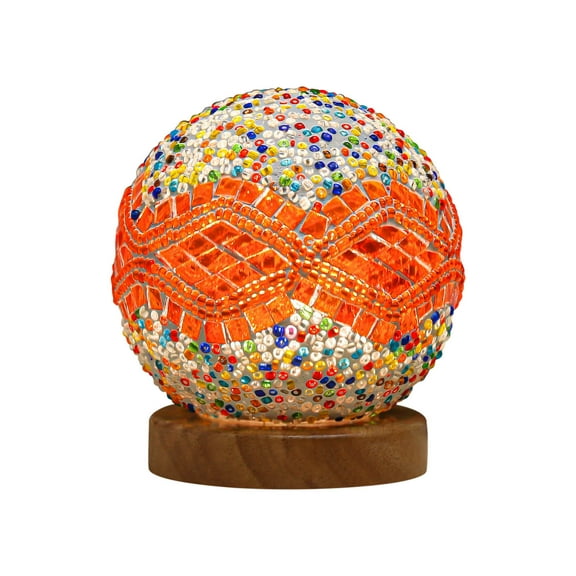 Turkish Table lamp ,Mosaic Glass Lamps with Wooden Base, Bohemian Tiffany Style Bedside Lamps, USB Power Supply Moroccan Lantern for Living Room Bedroom Decorations