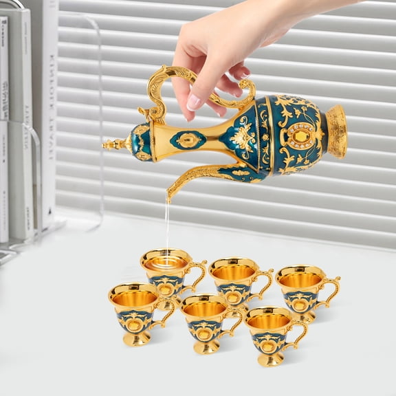Turkish Tea Set, Vintage Turkish Coffee Set with Pot and 6 Cups for Home Decor Birthday Christmas Housewarming Wedding