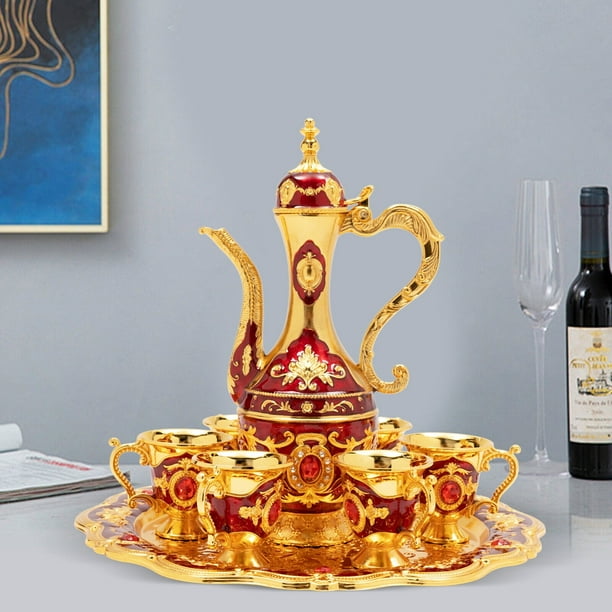 Turkish Tea Set Vintage Turkish Coffee Set with Pot and 6 Cups for Home Decor Men s Size Large Red