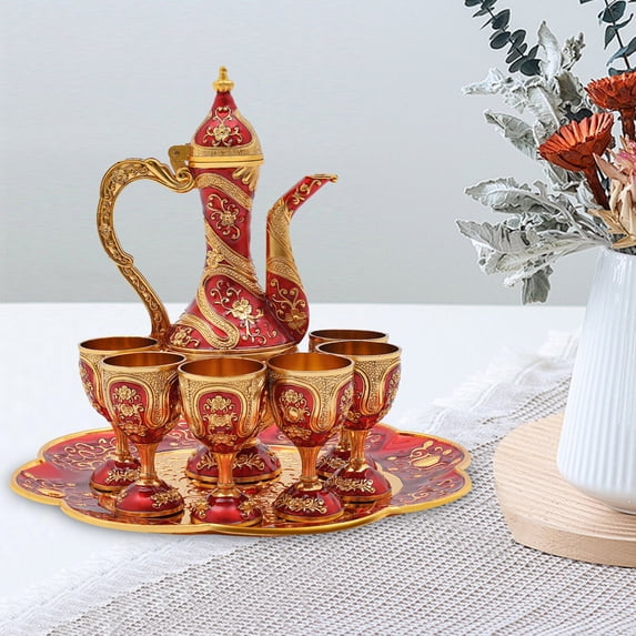 Turkish Tea Set, Vintage Turkish Teapot Set with 6 Coffee Cup and Tea Tray Decor