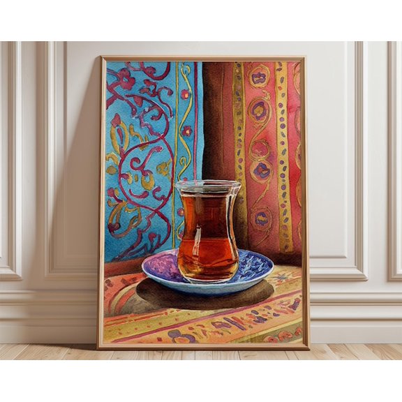 Turkish Tea Tea Glass Pattern Wall Art Print, Unframed Paper Poster 24x36in