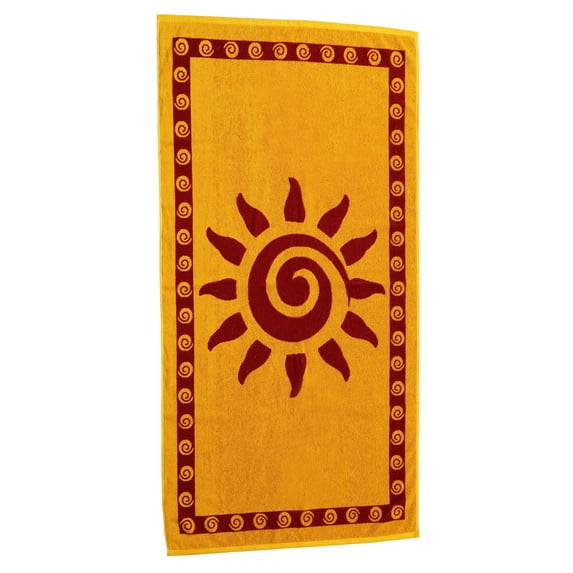 Turkish Terry Cotton Yarn Dyed Jacquard Woven Beach Towel, Sun Gold, 28Wx55L