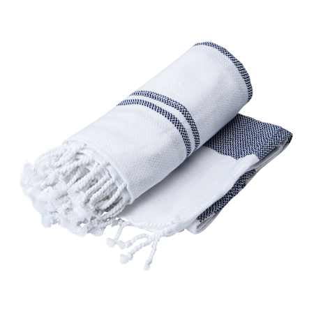 Turkish Throw 48in x 60in  Outdoor/Indoor Blanket or Wrap Head Garment - White/Blue