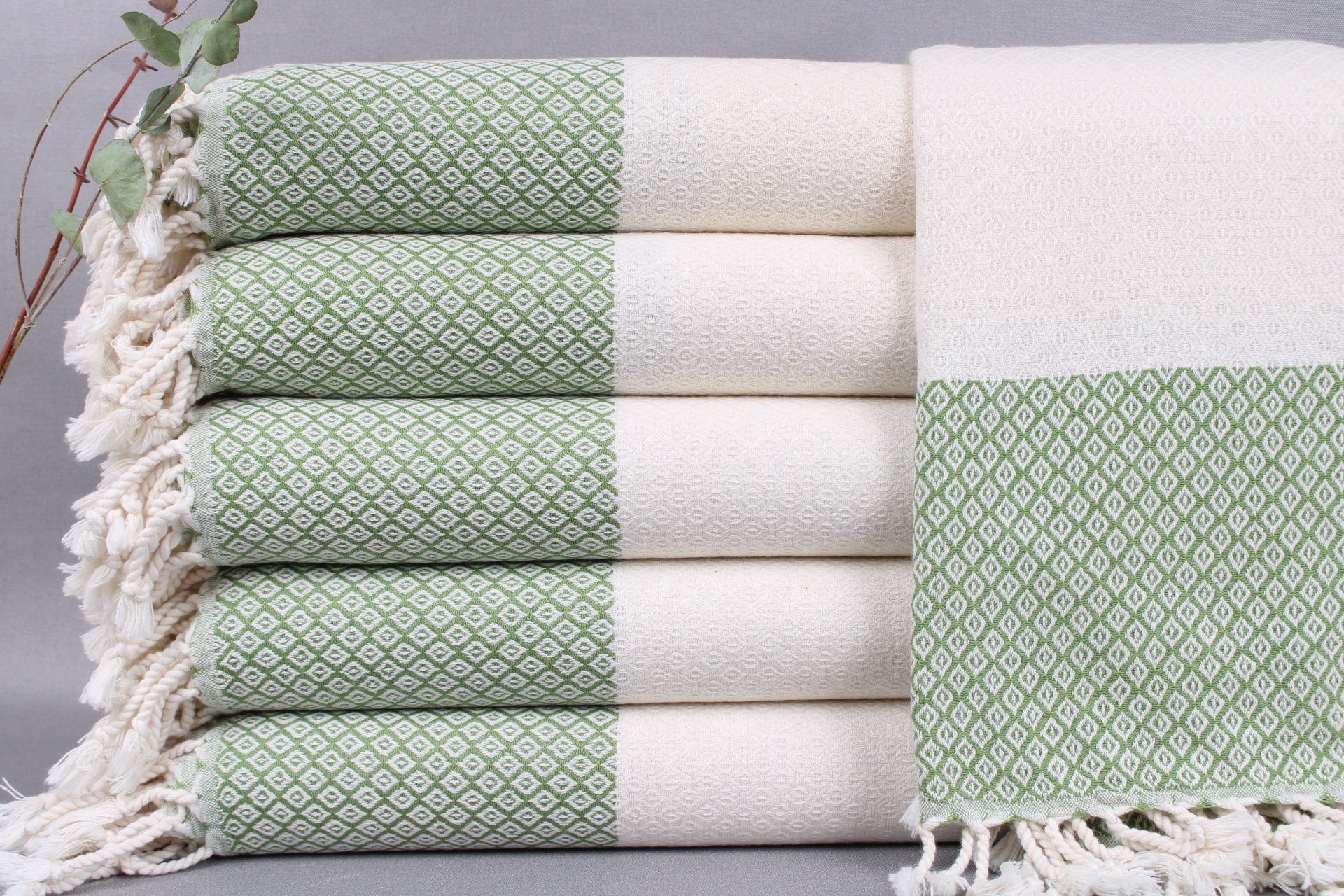 Turkish Towel, Turkish Towels Beach, Khaki Green Towel, Striped Towel