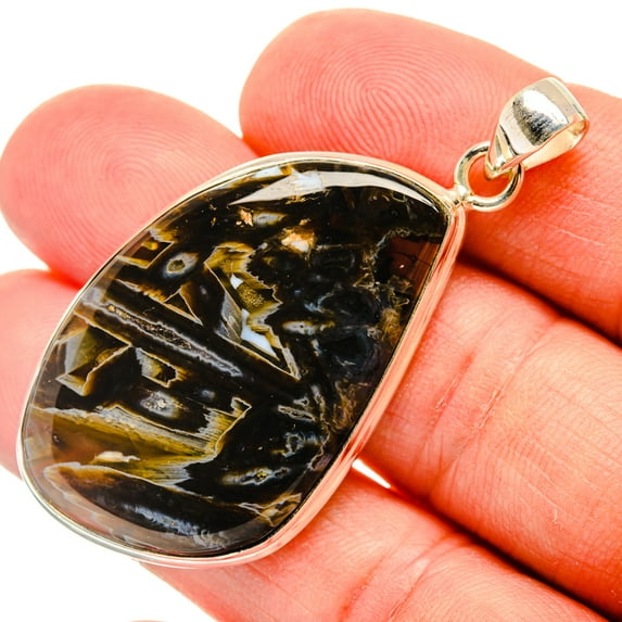 Turkish Tube Agate Pendant 2" (925 Sterling Silver) - Handmade Boho Vintage Jewelry PD29147