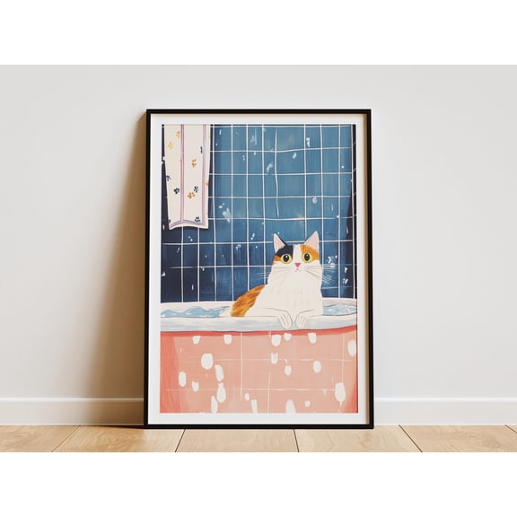Turkish Van Cat Bathtub Poster Bathroom Wall Art Cat Lover Gift Funny Cat Print Pet Portrait Animal Art Print Home Decor Poster Cute Cat Art - Poster Unframed