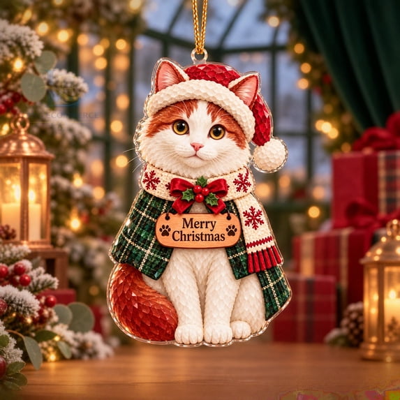 Turkish Van Cat Ornament Christmas Acrylic Tree Hanging for Pet Lovers ...