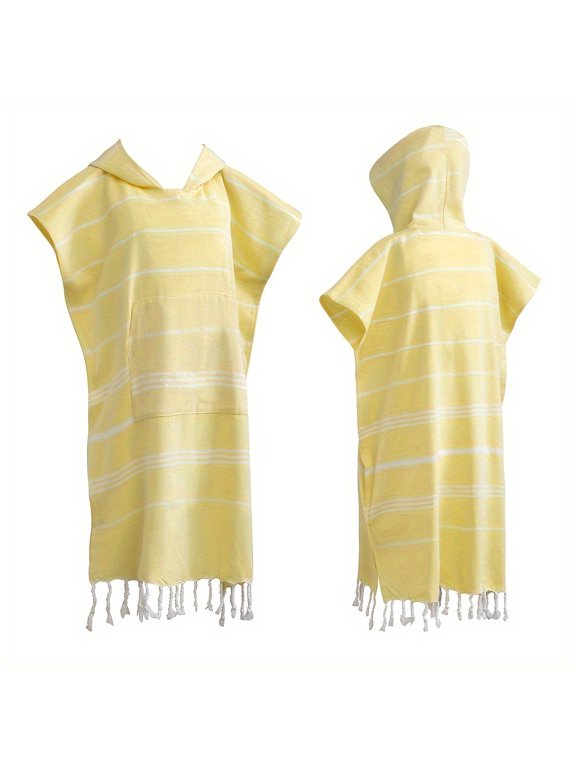Turkish Wearable Beach Towel Sandproof Cotton Large Surf Poncho Hooded Wetsuit Changing Towel Quick Drying Sandproof, Thin Hooded Bathrobe, Lightweight, Suitable for Swimming,Diving, Beach Surfing