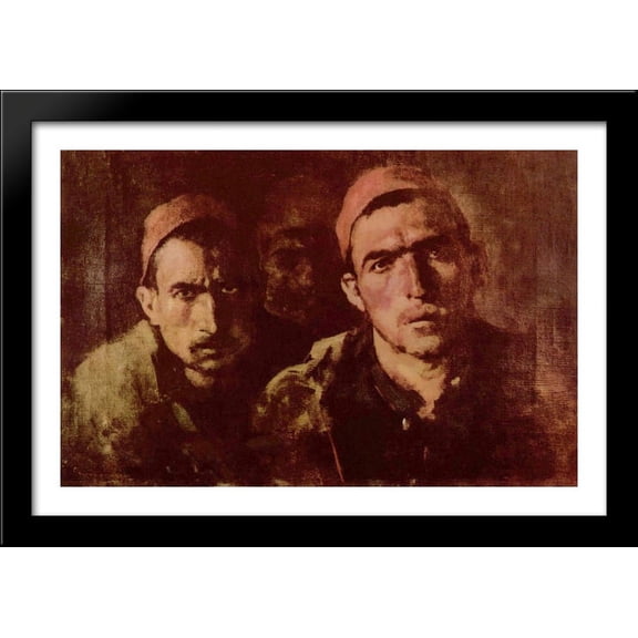 Turkish prisoners 40x28 Large Black Wood Framed Print Art by Nicolae Grigorescu