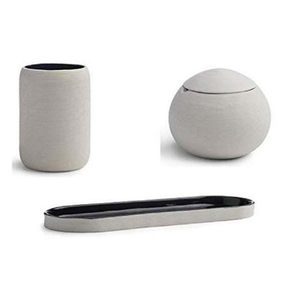 TurkishTowels 3-Piece Bath Accessory Set, Thebes Porcelain Tumbler, Tray, Cotton Jar