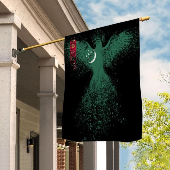 Turkmen Flag With Eagle Painting - Proud Turkmenistan House Flag (29.5x39.5) Double-Sided Decorative Polyester Indoor/Outdoor Flag