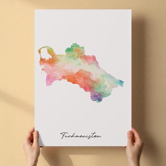 Turkmenistan Map Canvas Wall Art 8x12 inch – Turkmenistan Map Abstract Watercolor Wall Decor – Stylish Canvas Print for Bedroom