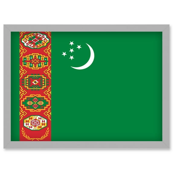 Turkmenistan National Flag Patriotic Vexillology World Flags Country Region Poster Artwork Framed Wall Art Print A4