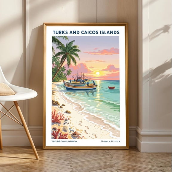 Turks And Caicos Beach Art Print: Tropical Caribbean Sunset, Unframed Poster Size 24x36