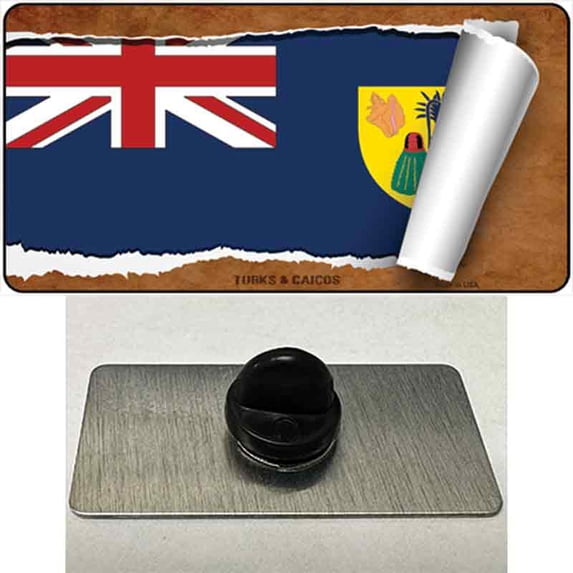 Turks & Caicos Flag Scroll Novelty Metal Hat Pin 1.5" x 0.75" Hat Pin (PIN)