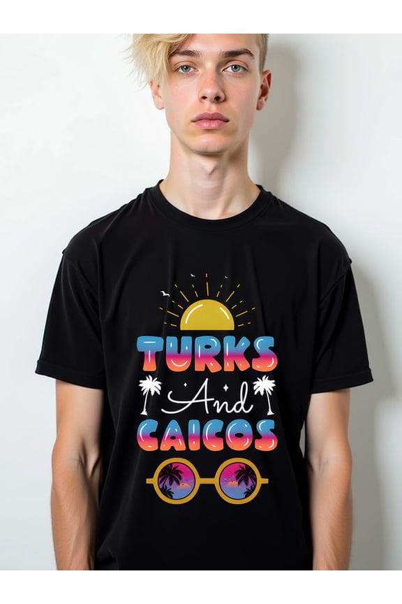 Turks & Caicos Retro Vibes Mens t-shirt black graphic casual Cool shirts, Funny shirts, t shirt Casual sportswear Trendy Unisex Shirt Cotton tshirts