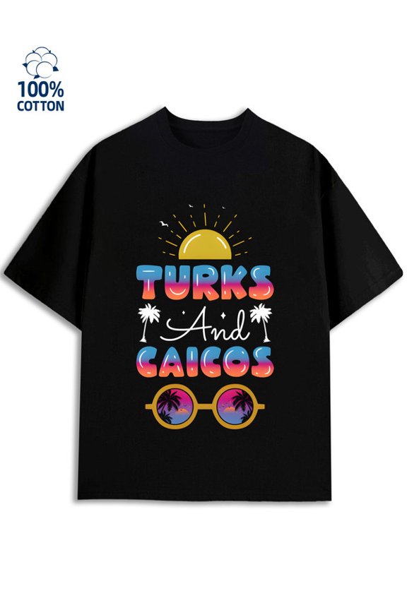 Turks & Caicos T-Shirt men's 180G 100% Cotton black Vintage Unisex Shirt Graphic Tee tshirts Unique Design Unisex Shirt Printed tshirts Vintage Unisex Shirt Printed tshirts