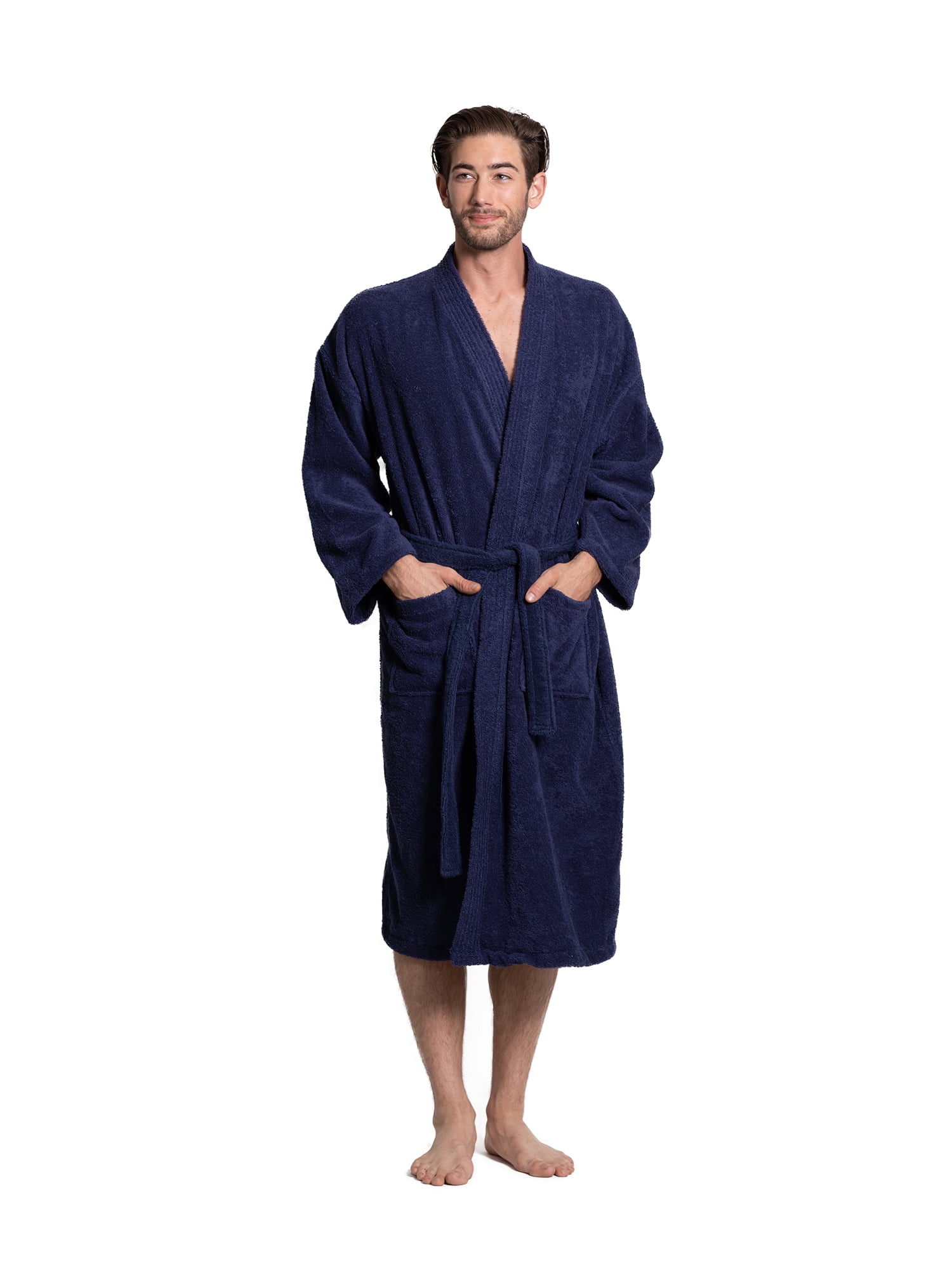 Turquoise Men's Terry Cloth Robe, 100% Turkish Cotton, Kimono Collar ...