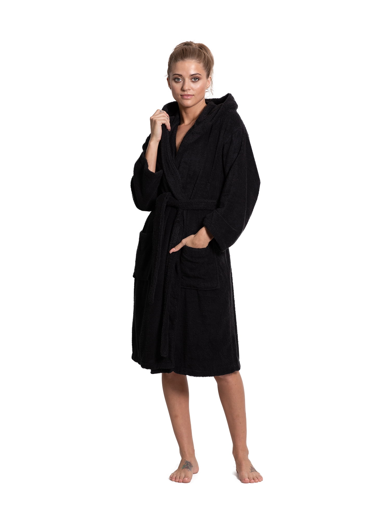 Turkuoise Women Turkish Terry Cloth Robe, Thick Hooded Bathrobe