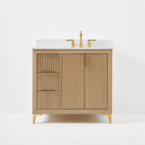 Turlington 36 in. Bath Vanity in Oak with White Quartz Top and Undermount Basin
