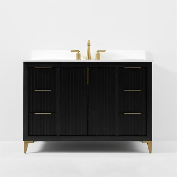 Turlington 48 in. Bath Vanity in Black Oak with White Quartz Top and Undermount