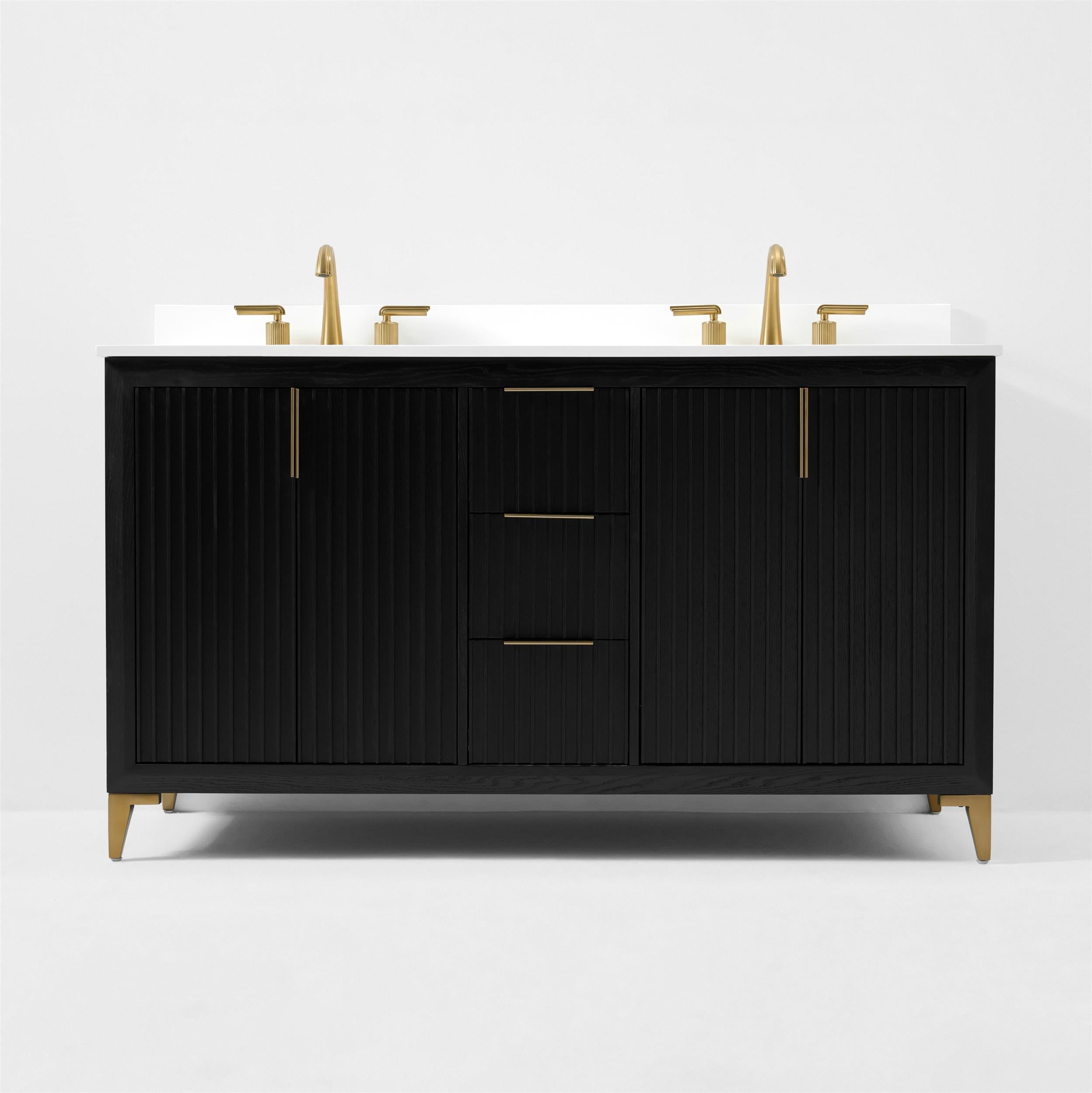 Turlington 60" Black Oak Vanity with White Quartz Top