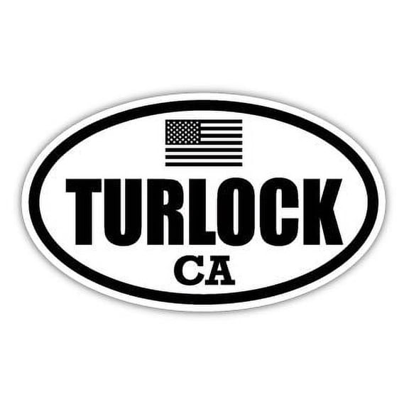 Turlock CA California Stanislaus County Stealthy Subdued Old Glory US Flag Oval Euro Decal Bumper Sticker 3M Vinyl 3" x 5"