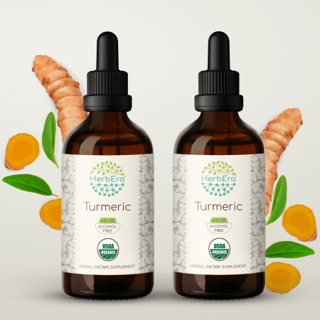 Turmeric Alcohol-FREE Herbal Extract Tincture, Super-Concentrated Organic Turmeric (Curcuma Longa) Dried Root 2x4 oz