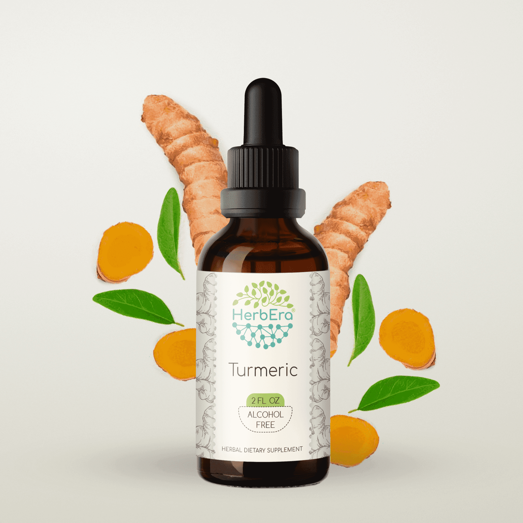 HerbEra Turmeric Tincture, Herbal Dietary Supplement for Joint Support, Turmeric (Curcuma longa) Dried Root Extract, Natural, Alcohol-Free, Drops 2 oz