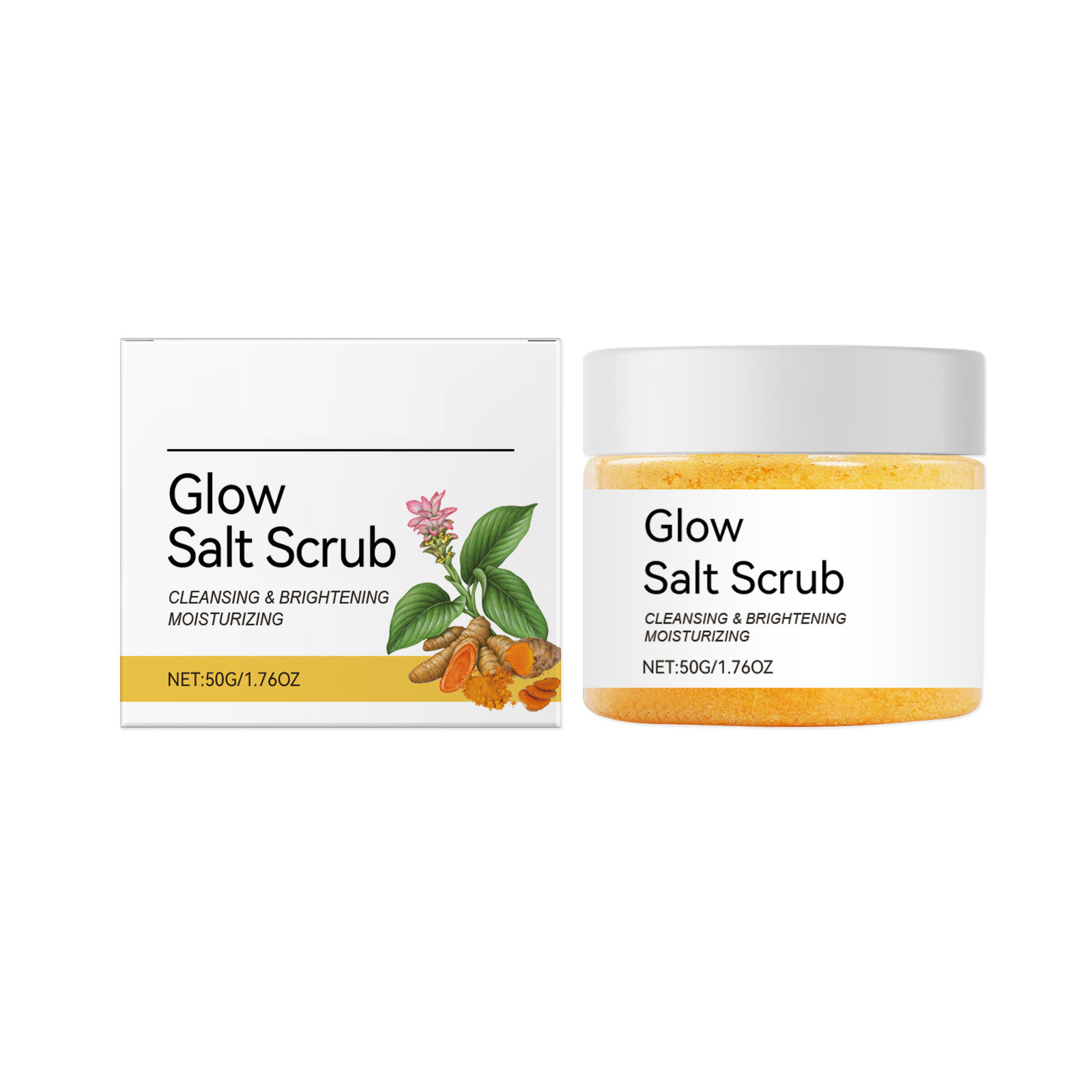 Turmeric Body Scrub, Glows Scrub Cleansing Brightening Moisturizing Bath Scrub, Gentle Exfoliator for Smooth Skin, 50g Travel Size, Natural Skincare