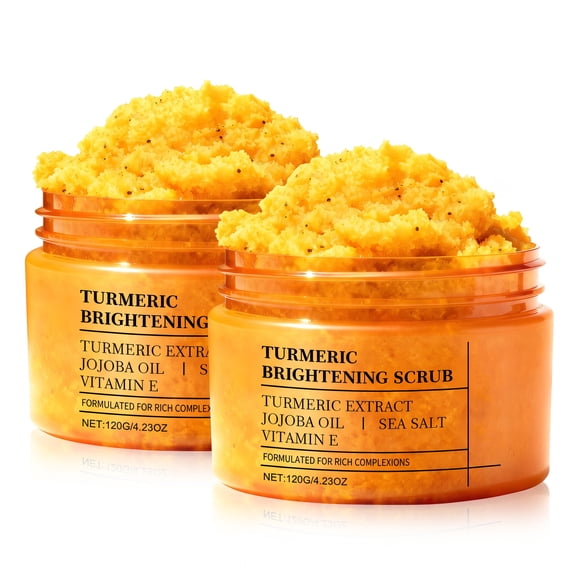 Turmeric Brightening Body Scrub, Natural Exfoliating Salt Scrub with Turmeric Extract, Jojoba Oil & Vitamin E for Dark Spots & Glowing Skin, 120G, 2-Pack