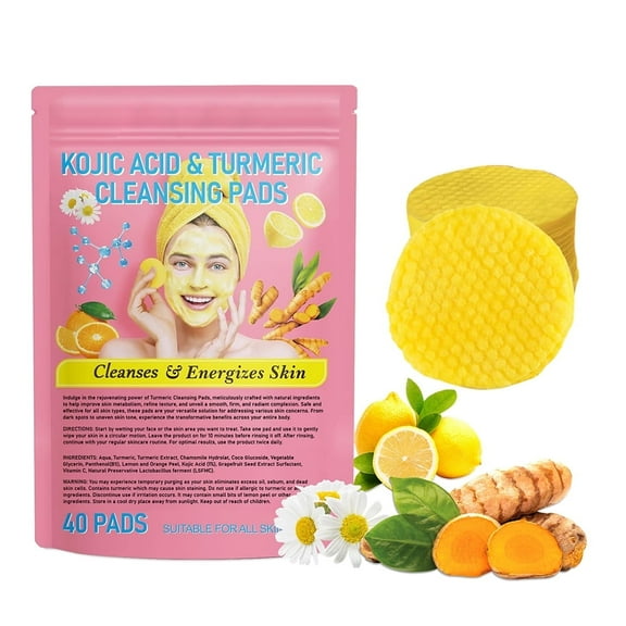 Turmeric Cleansing Pads, Kojic Acid Cleansing Pads for Acne Face and Firming Skin, Remove Excess Keratin, Helps Balance Skin Oil, Deep Clean Pores