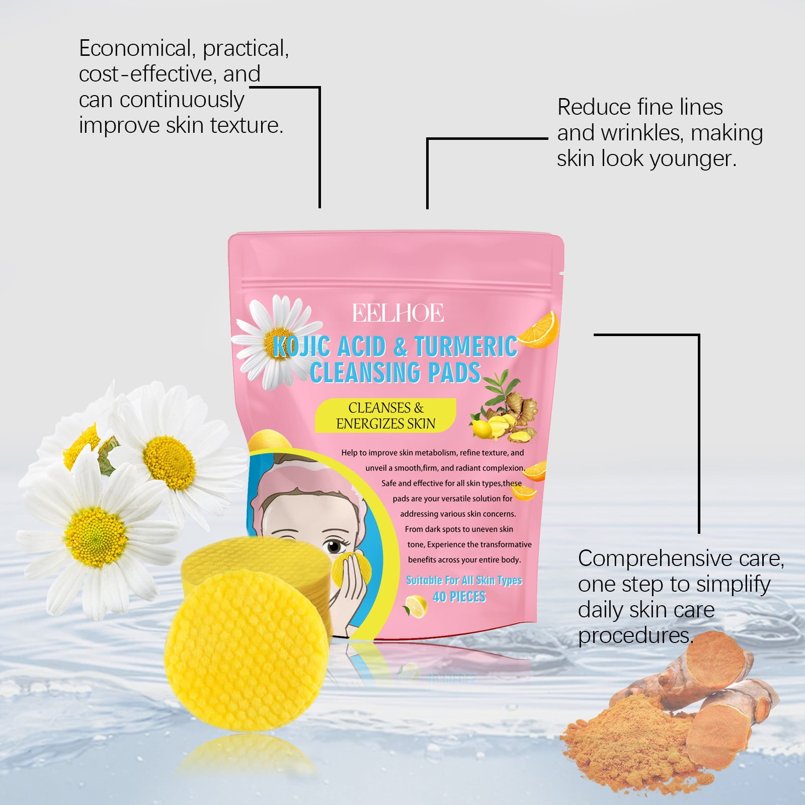 Turmeric Cleansing Pads for Dark Spots, Turmeric Kojic Acid Pads, Kojic