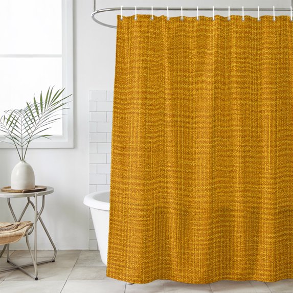Turmeric Color Long Shower Curtain Set,Waterproof Shower Curtains for Bathroom,Abstract Woven Texture Vintage Minimalist Washable Fabric Bath Curtain for Bathtub Decoration with Hooks 72x84 Inches