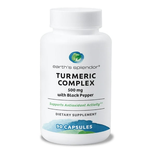 Earth's Splendor Turmeric Complex 500mg with Black Pepper, 90 Capsules - Antioxidant & Joint Support - 1.5 Month Supply